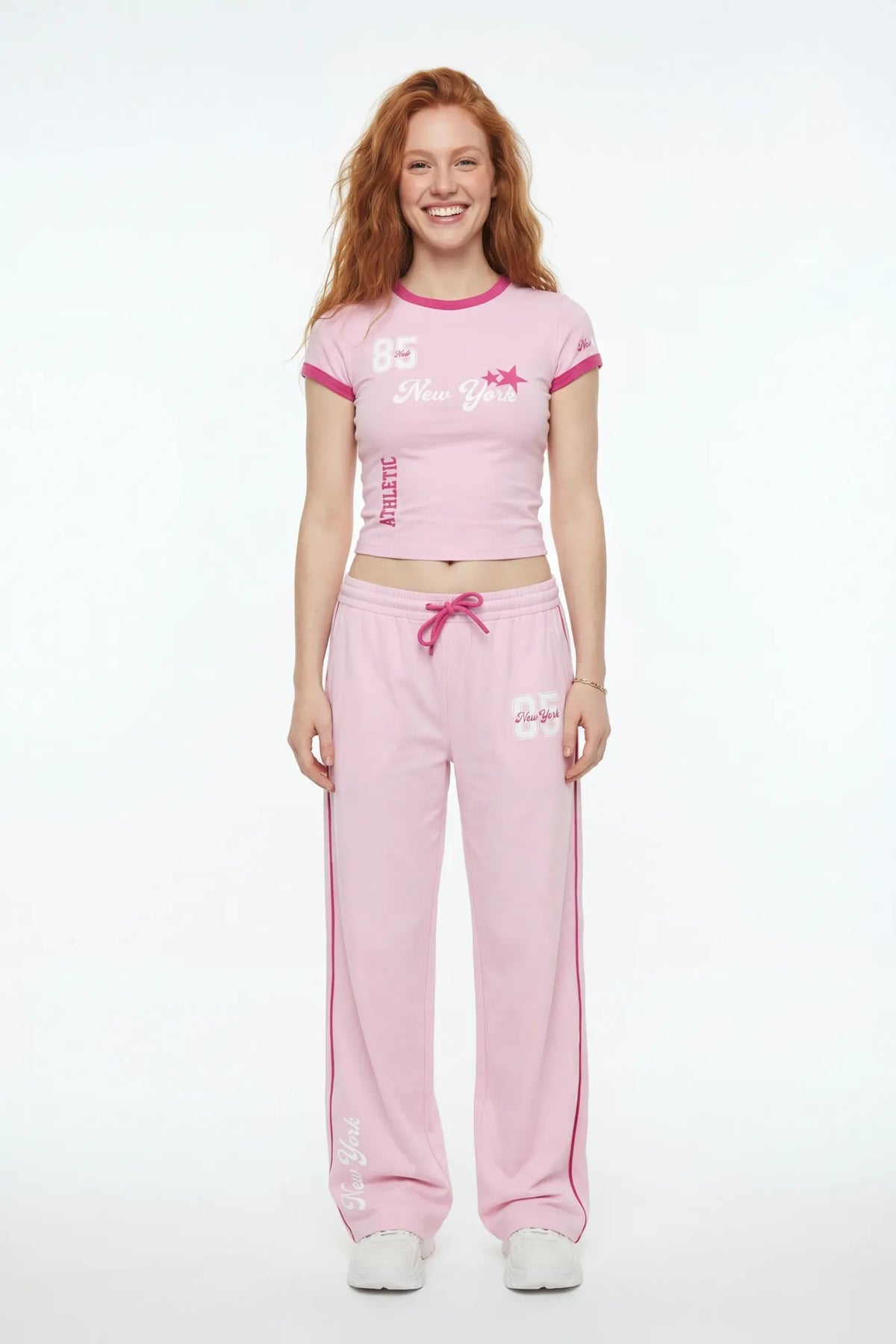 New York Graphic T-Shirt & Wide Leg Pant Set - Pink