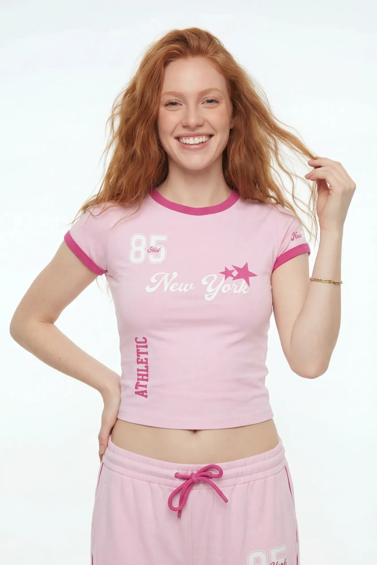Alt View 2. New York Graphic T-Shirt & Wide Leg Pant Set - Pink