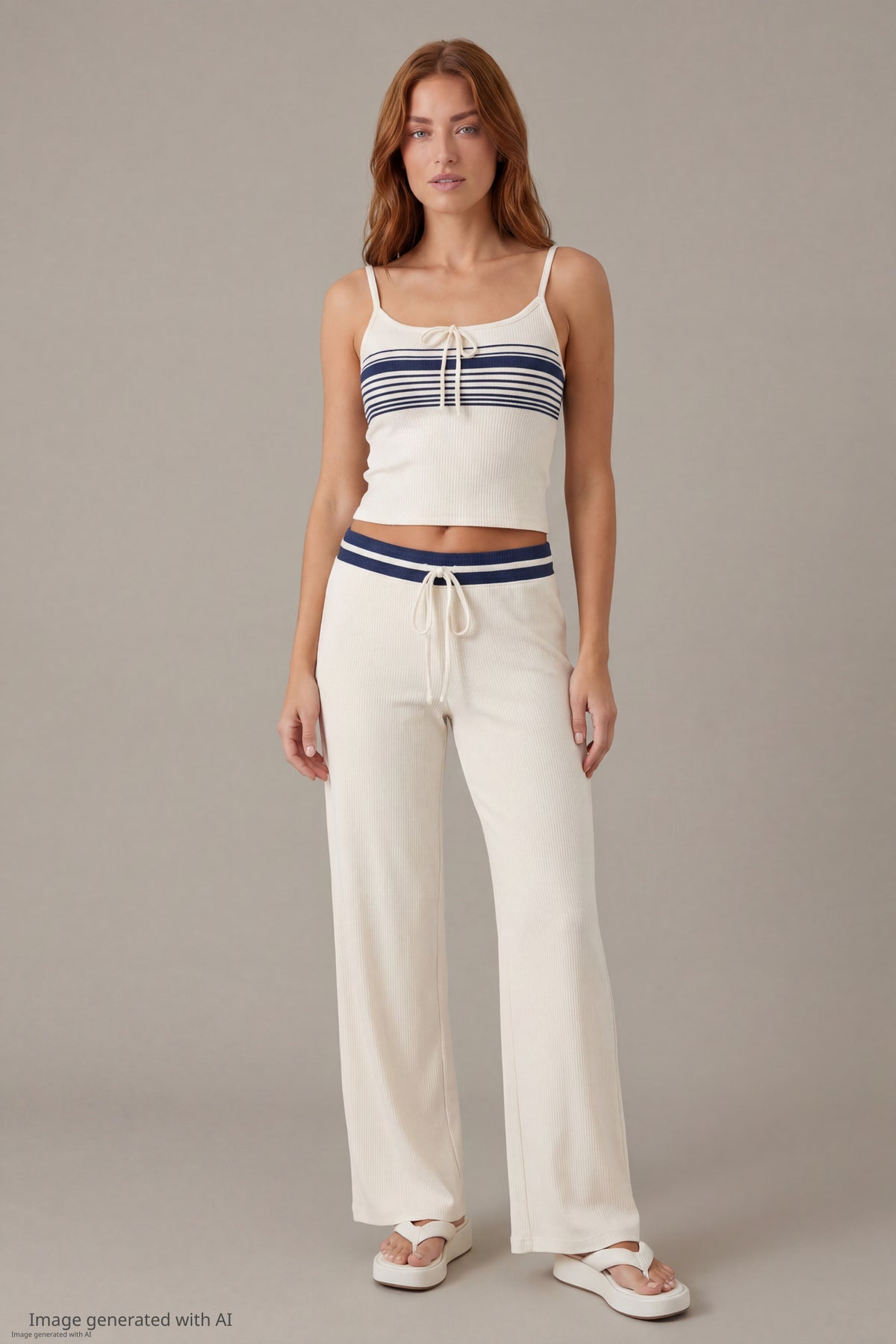 Alt View 2. Striped Tank - Cream