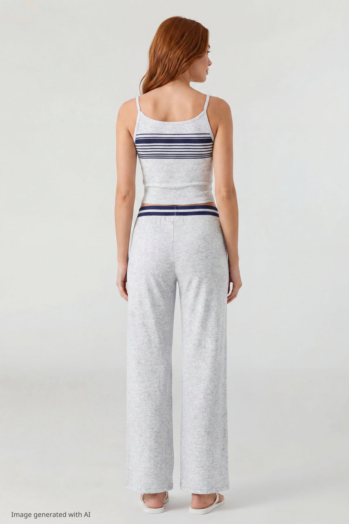 Alt View 2. Striped Waist Wide Leg Pant - Light Grey