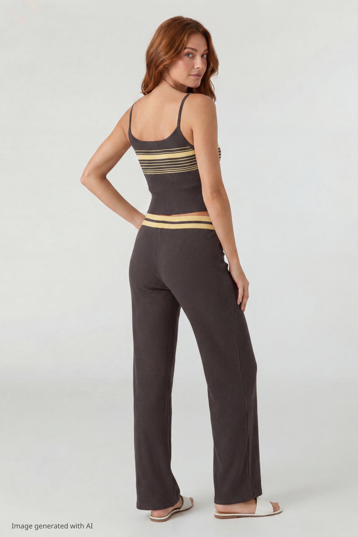 Alt View 3. Striped Waist Wide Leg Pant - Brown