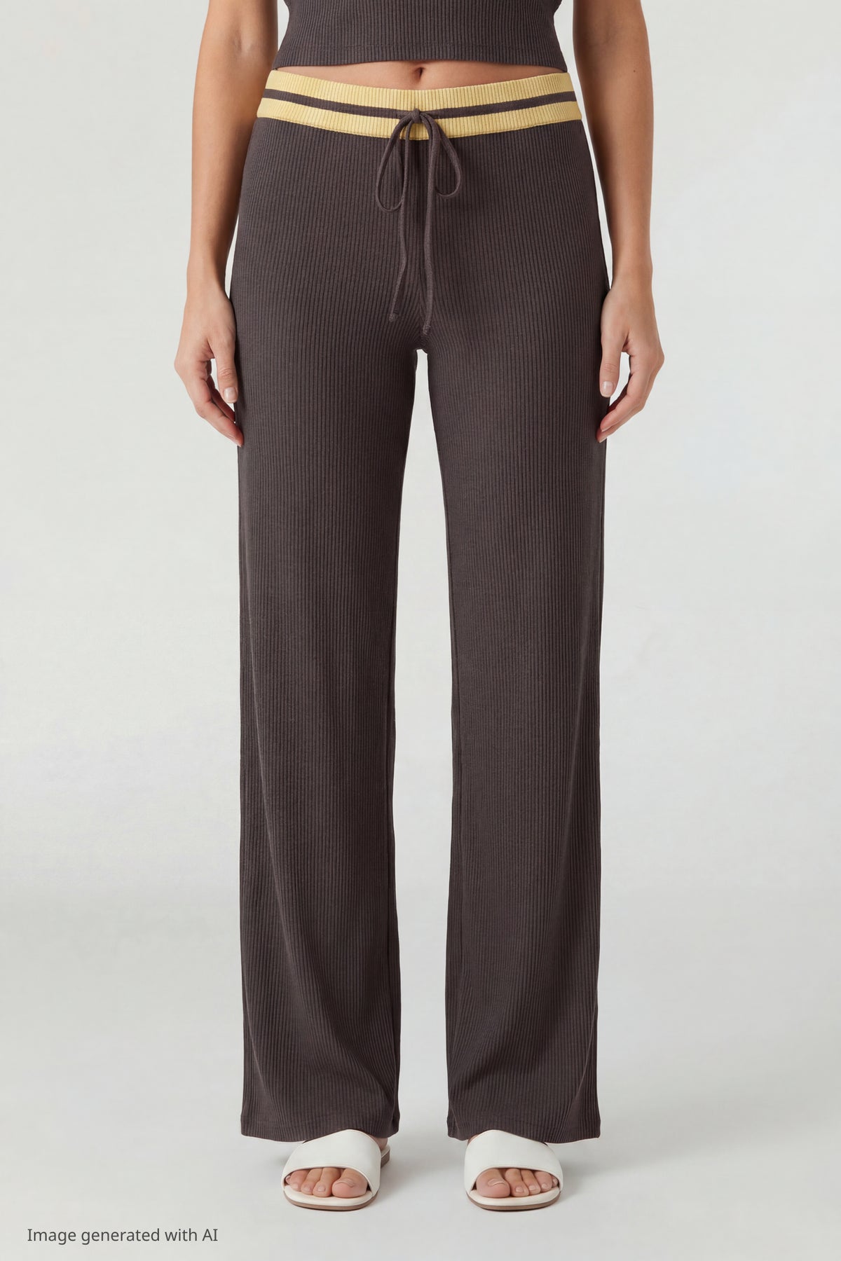 Alt View 2. Striped Waist Wide Leg Pant - Brown