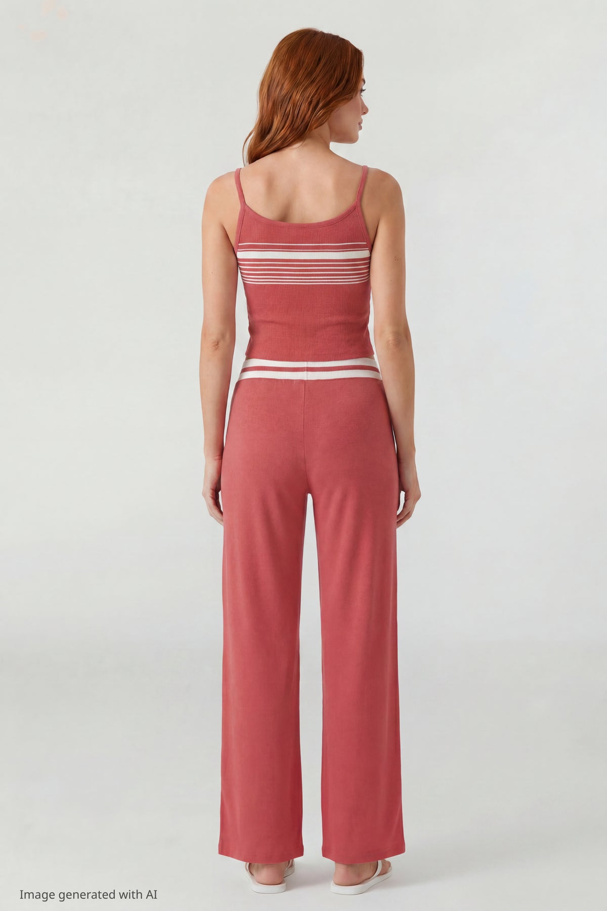 Alt View 2. Striped Waist Wide Leg Pant - Red