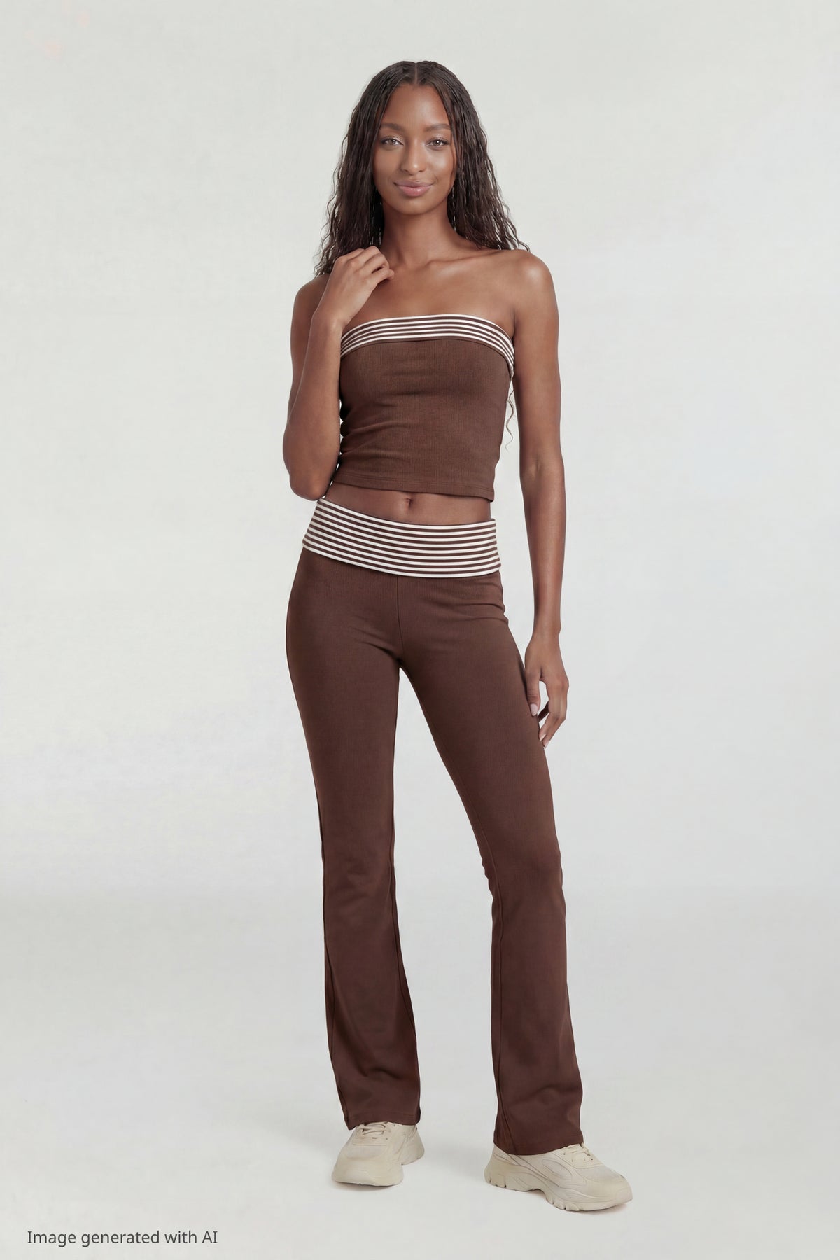 Alt View 3. Foldover Tube Top - Brown