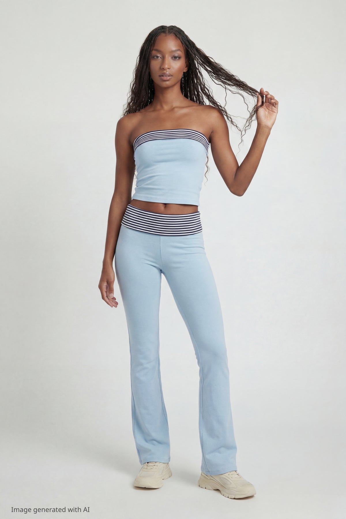 Alt View 3. Foldover Tube Top - Light Blue