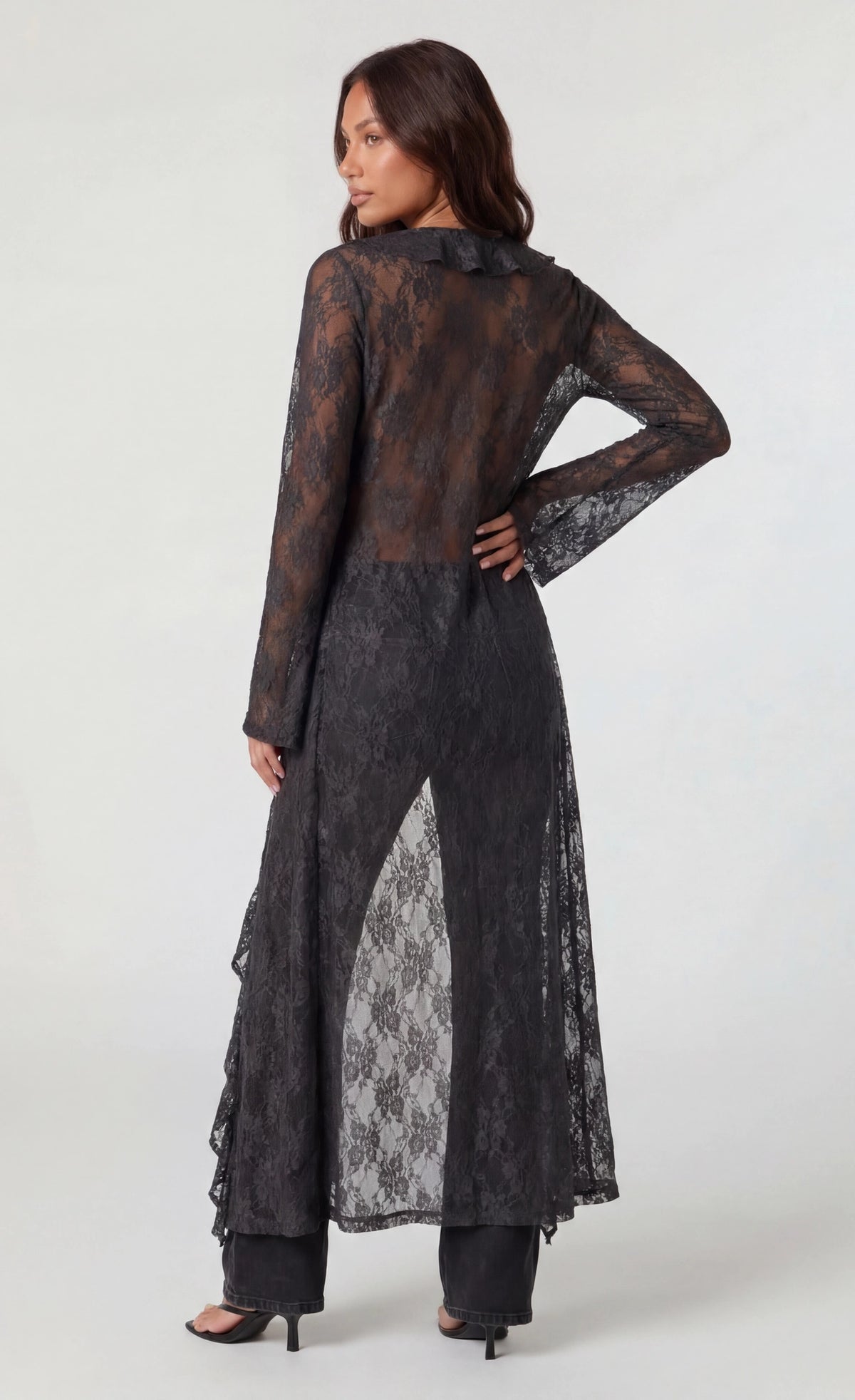 Alt View 2. Lace Ruffled Cardigan - Black