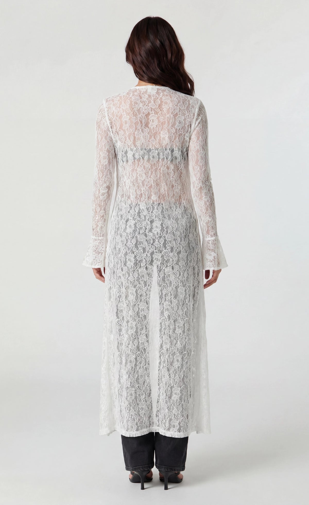 Alt View 2. Lace Ruffled Cardigan - White