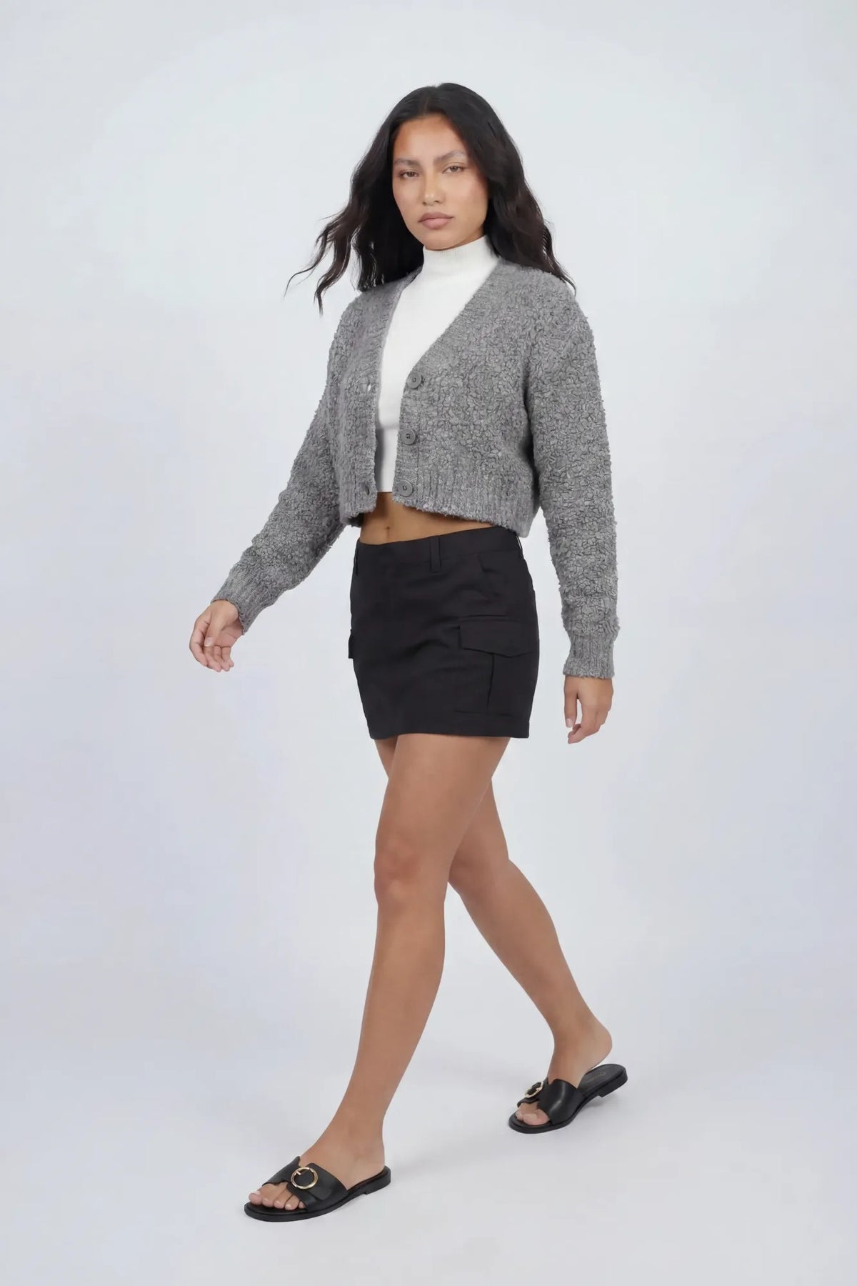 Alt View 3. Mossy Button Front Cardigan - Heather Grey