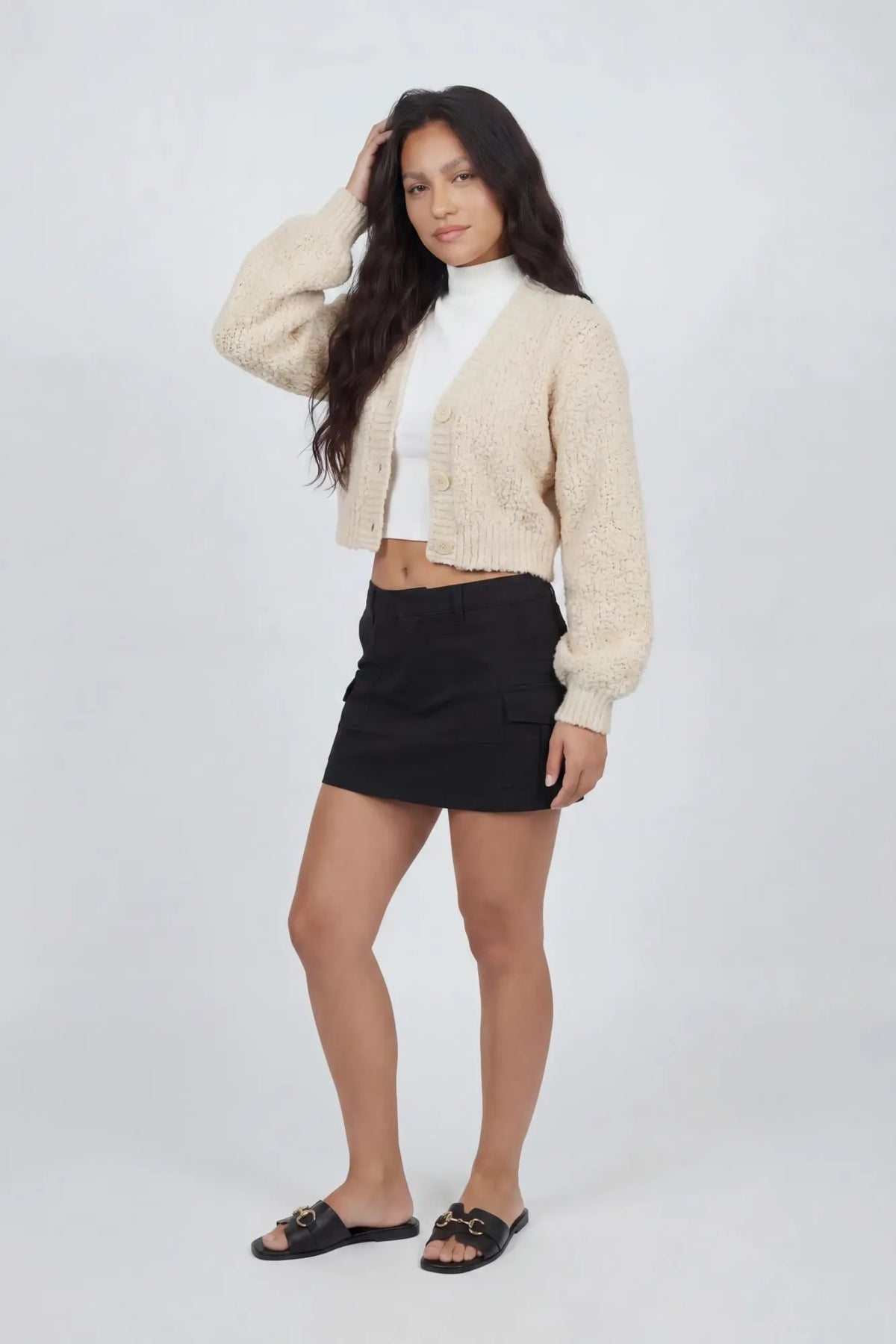 Alt View 3. Mossy Button Front Cardigan - Oatmeal