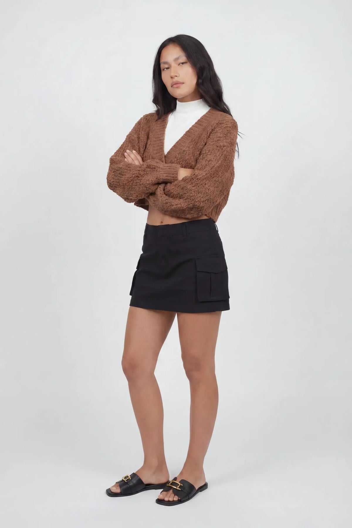 Alt View 3. Mossy Button Front Cardigan - Brown