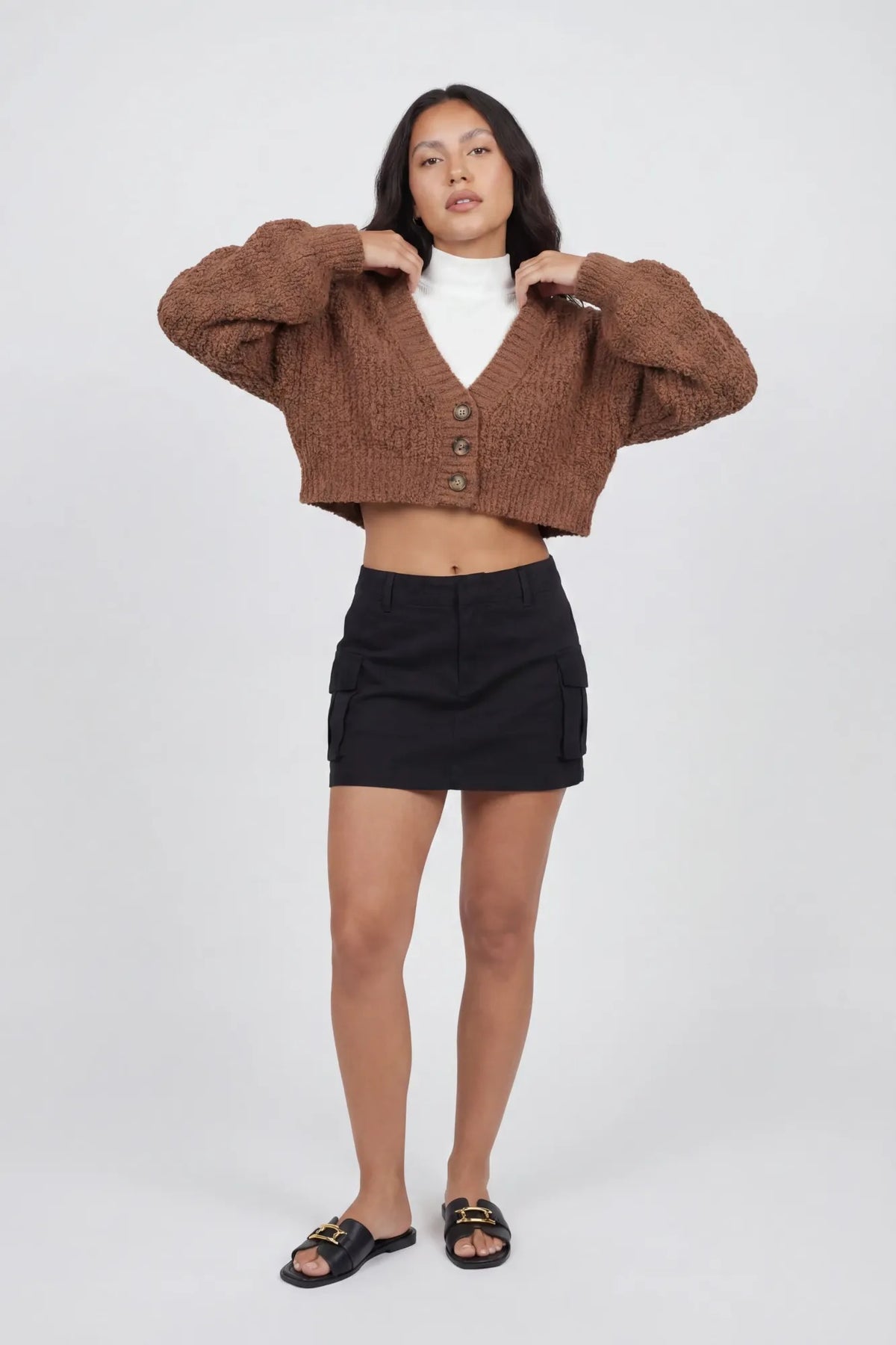 Alt View 4. Mossy Button Front Cardigan - Brown