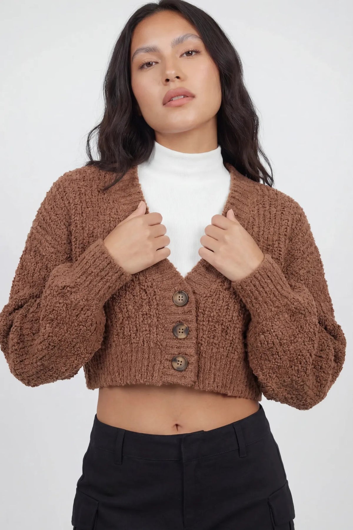 Mossy Button Front Cardigan - Brown