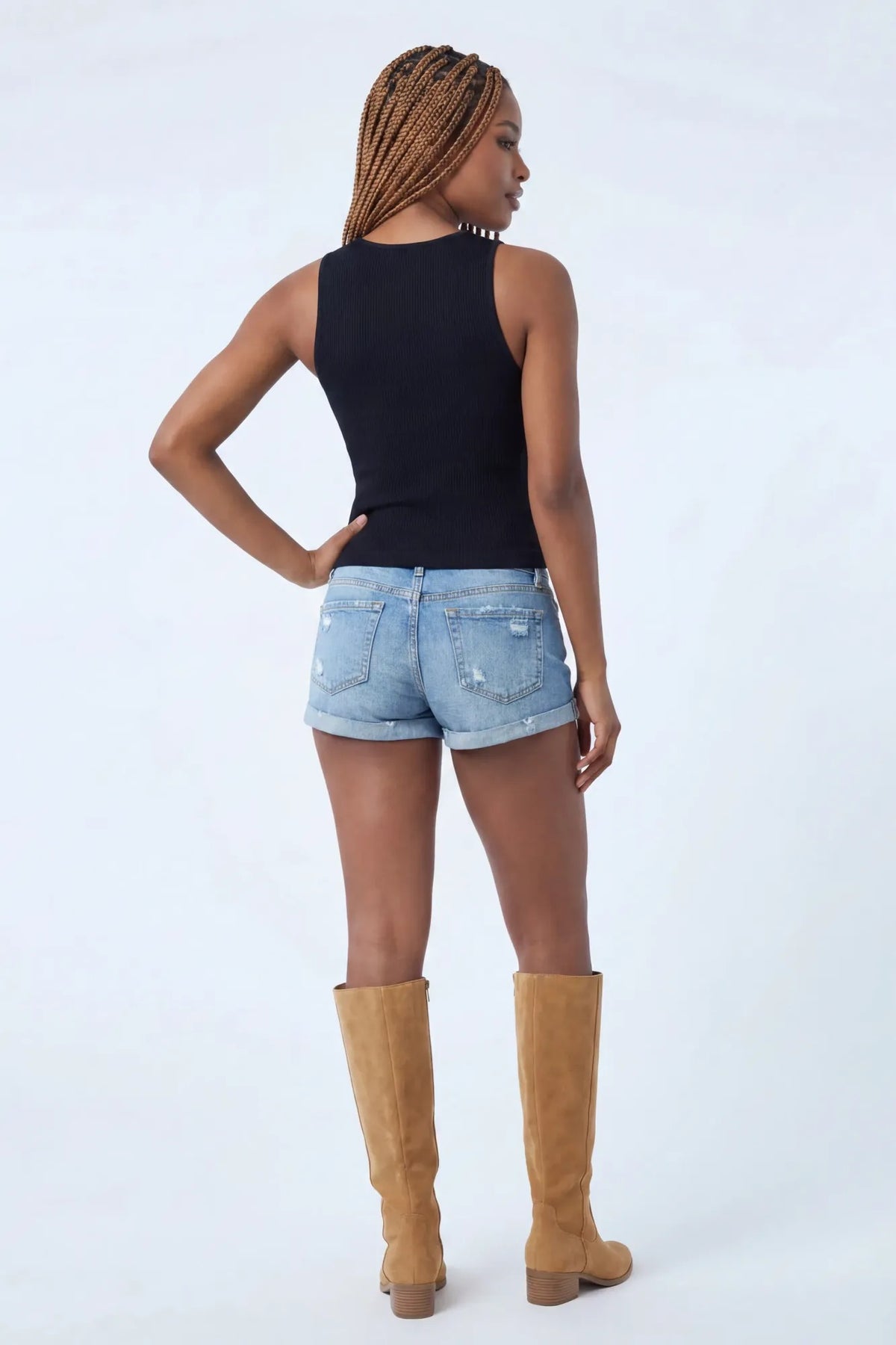 Alt View 2. Seamless Ribbed V-Neck Tank - Black