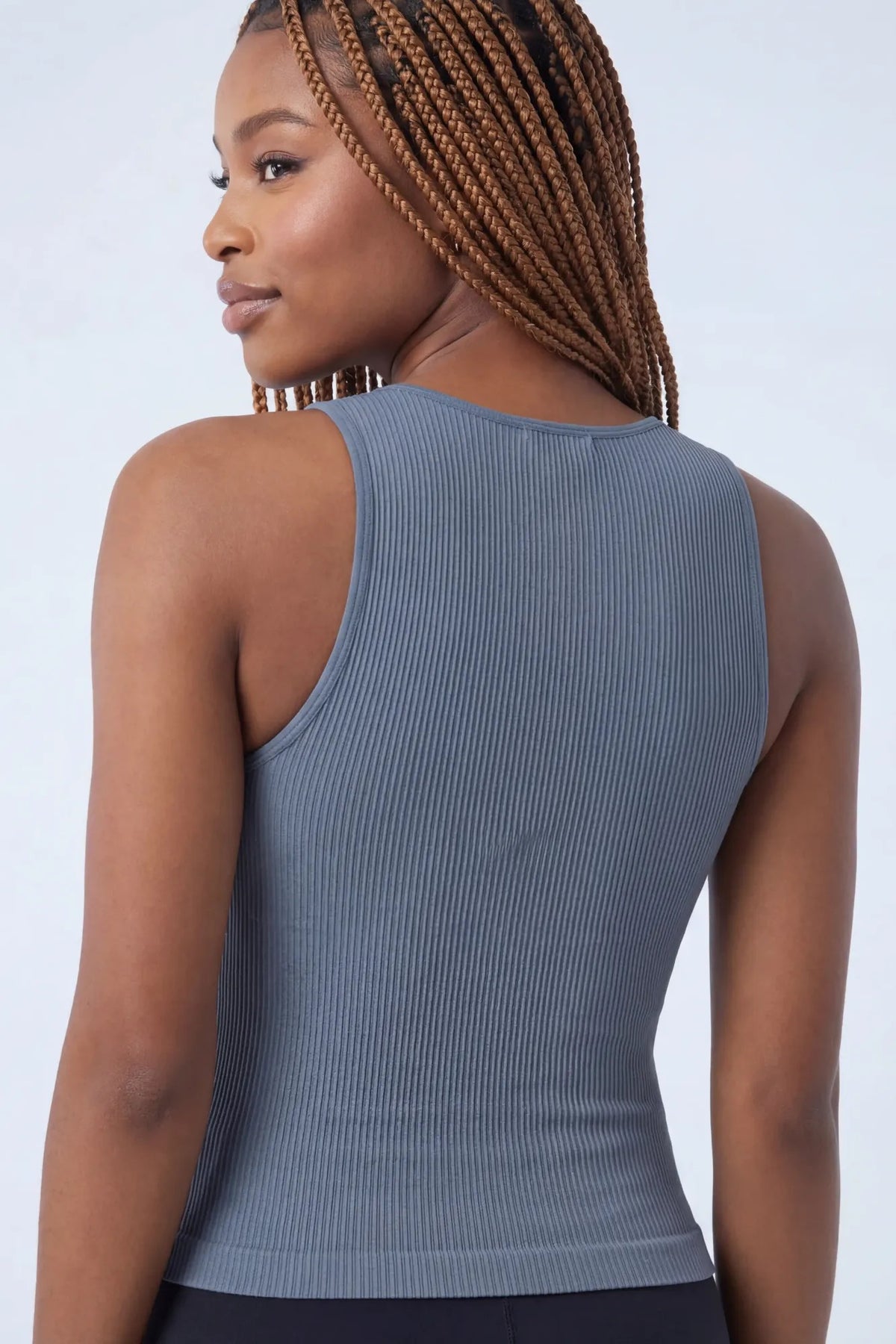 Alt View 3. Seamless Ribbed V-Neck Tank - Denim Blue