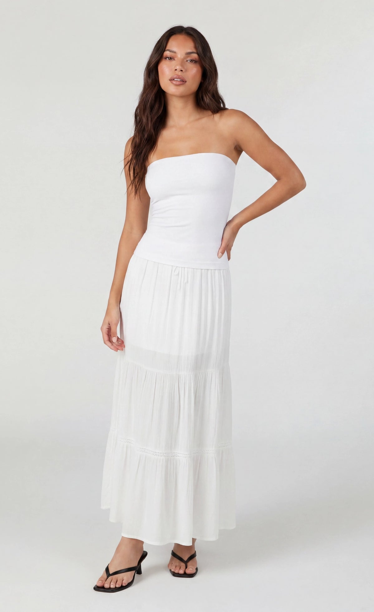 Alt View 3. Long Lined Tube Top - White