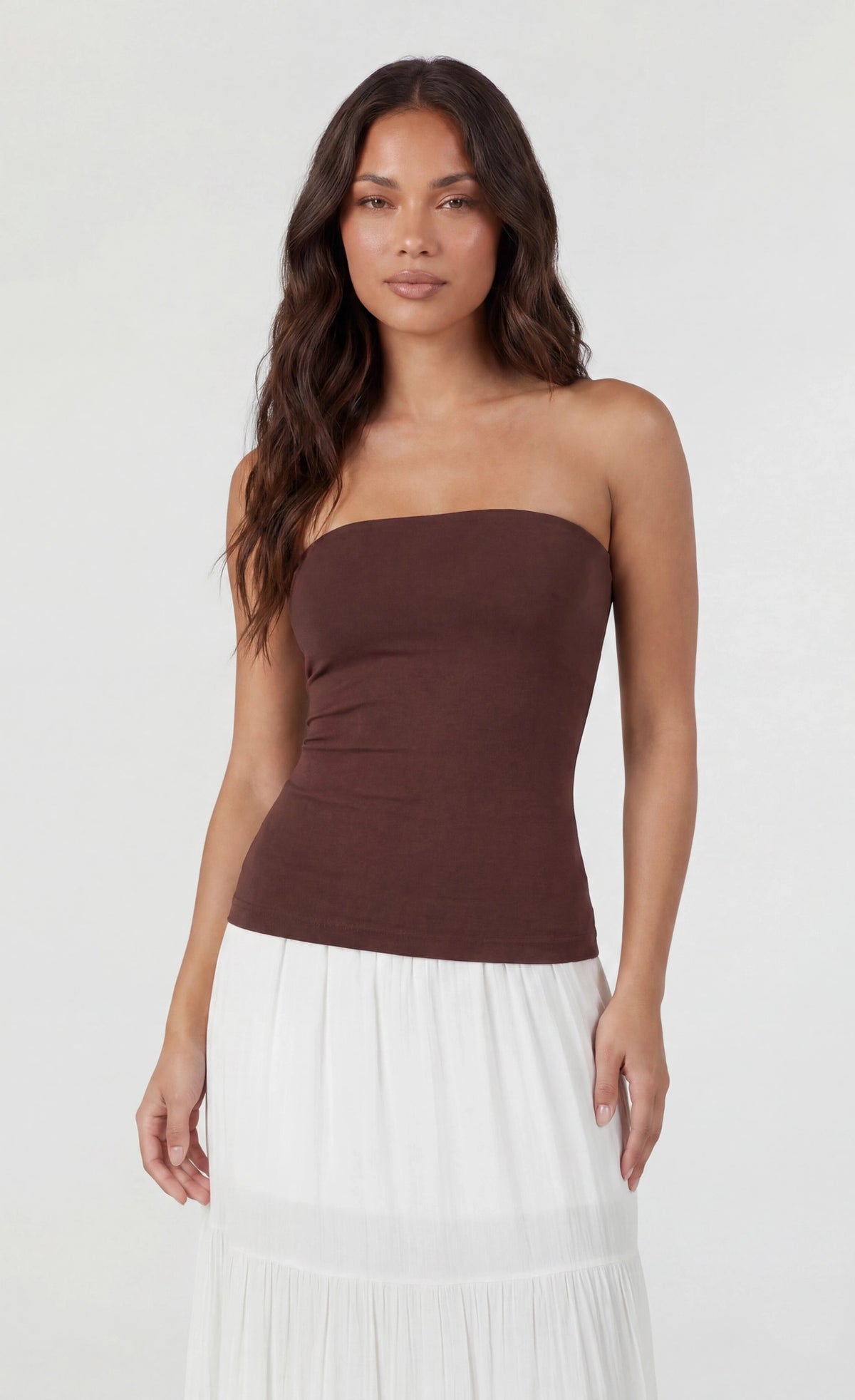 Long Lined Tube Top - Brown