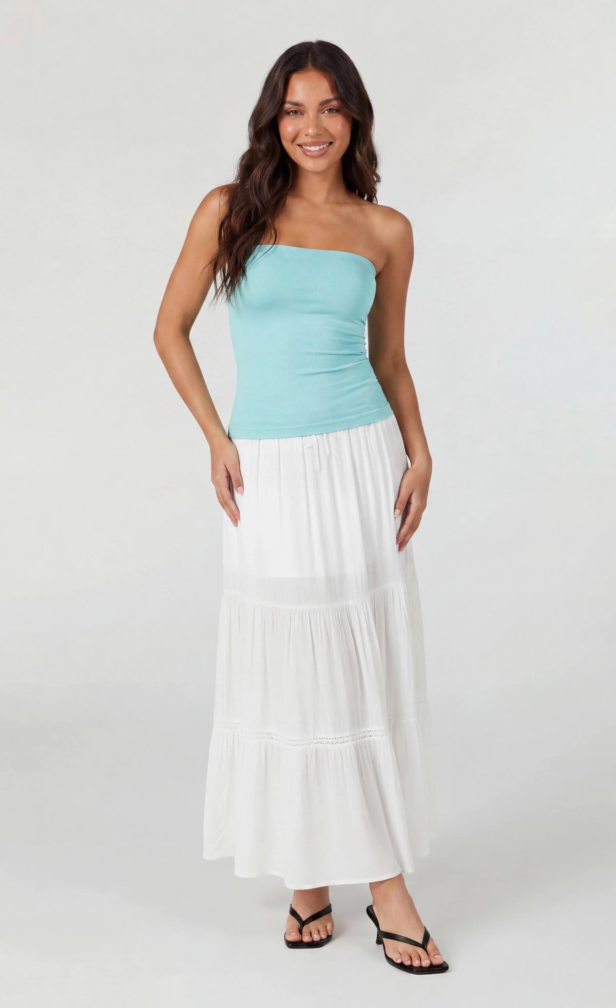 Alt View 3. Long Lined Tube Top - Aqua