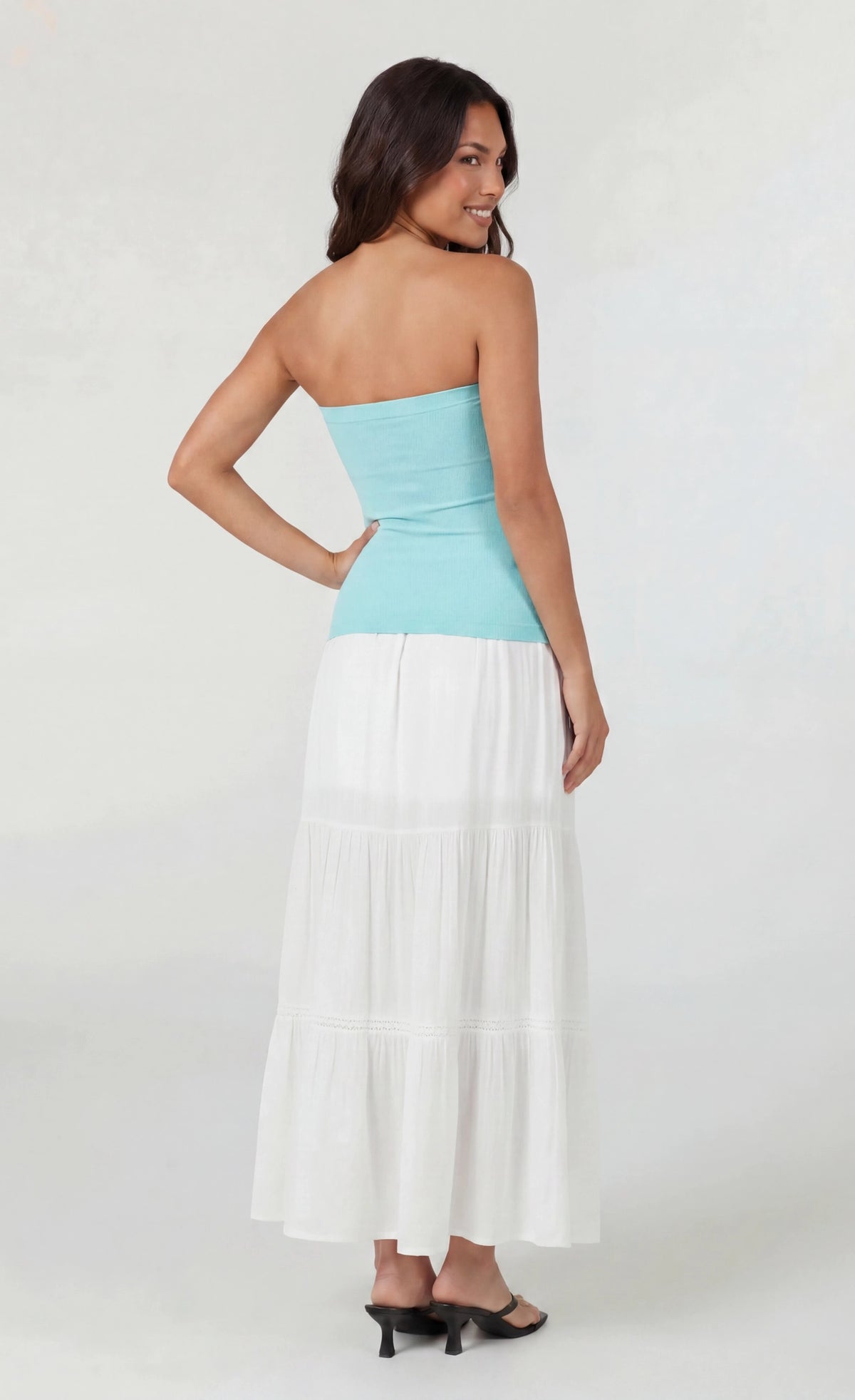 Alt View 2. Long Lined Tube Top - Aqua