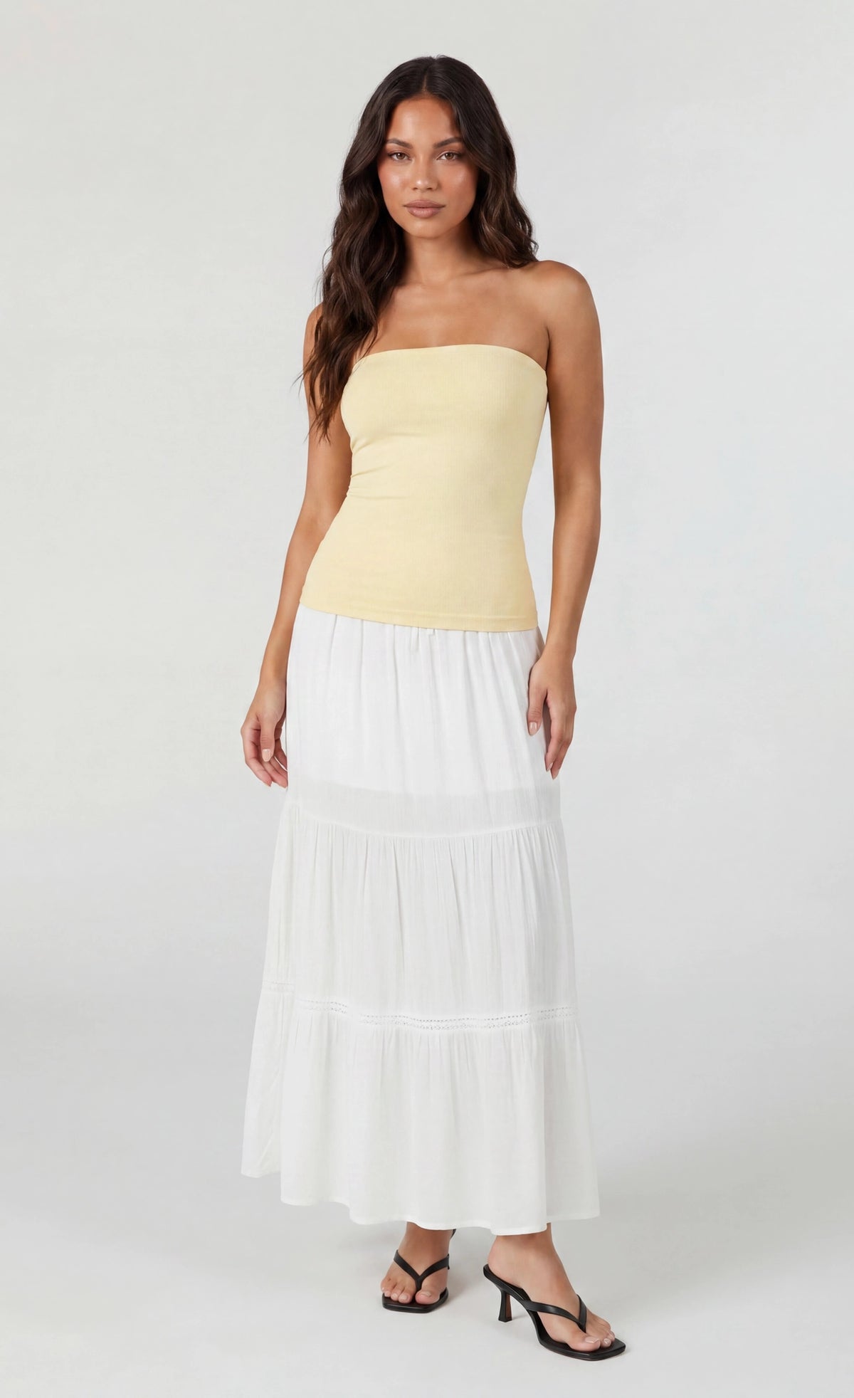 Alt View 3. Long Lined Tube Top - Pale Yellow