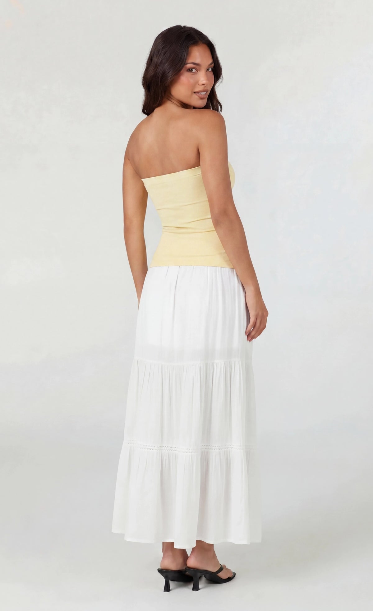 Alt View 2. Long Lined Tube Top - Pale Yellow