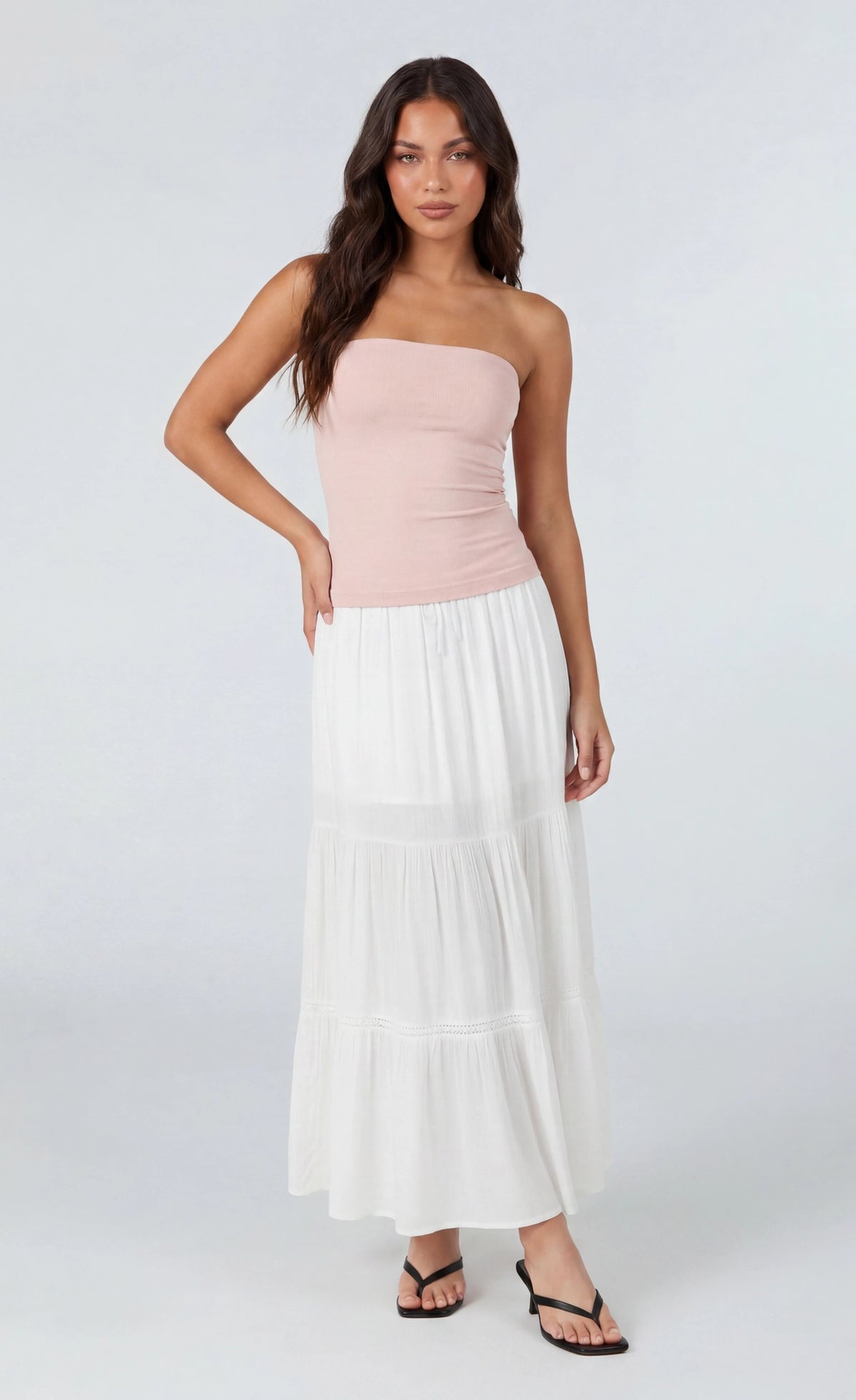 Alt View 3. Long Lined Tube Top - Light Pink