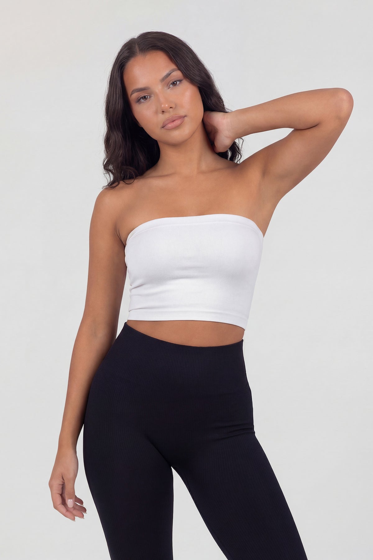 Seamless Ribbed Cropped Tube Top - White