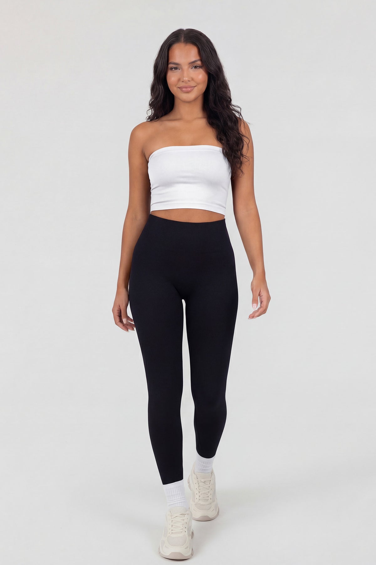 Alt View 3. Seamless Ribbed Cropped Tube Top - White