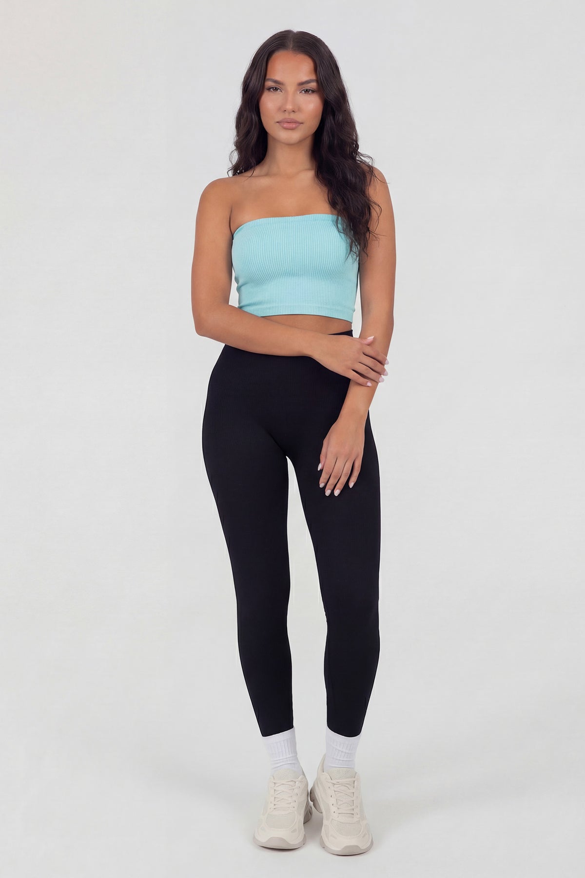 Alt View 3. Seamless Ribbed Cropped Tube Top - Baby Blue