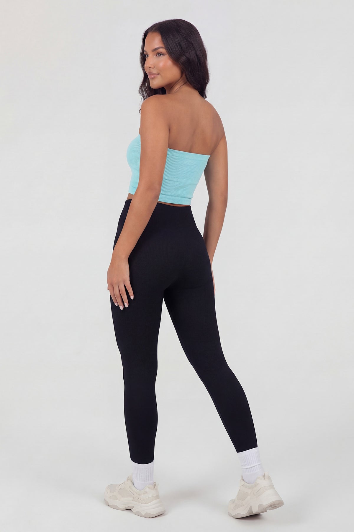 Alt View 2. Seamless Ribbed Cropped Tube Top - Baby Blue