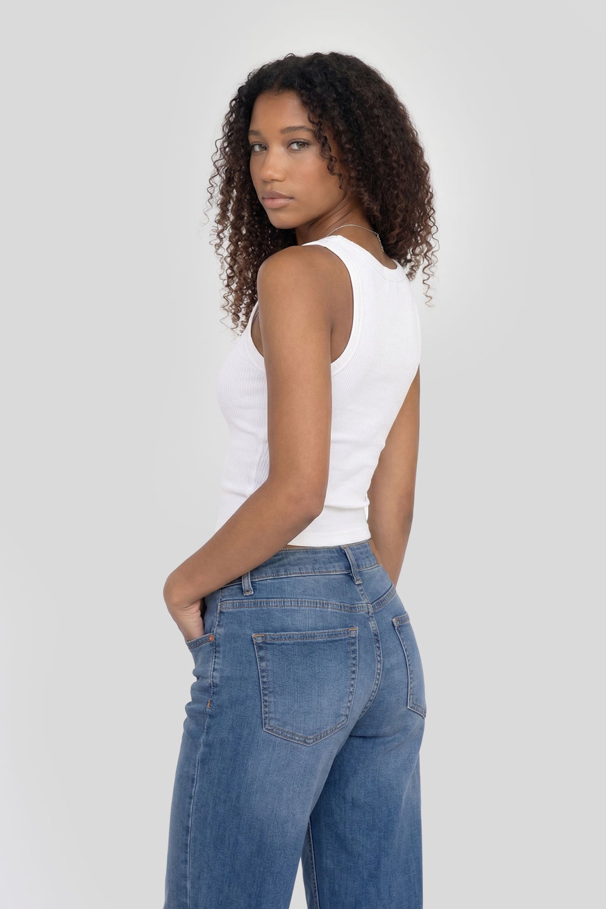 Alt View 3. Seamless Ribbed Square Neck Tank - White