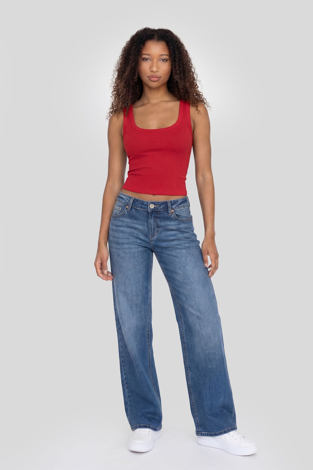 Alt View 2. Seamless Ribbed Square Neck Tank - Red