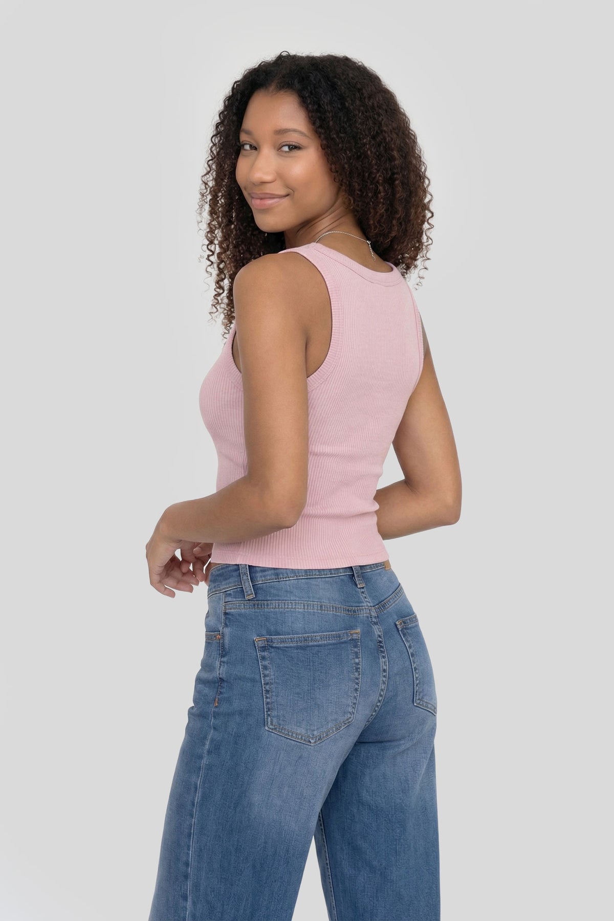 Alt View 2. Seamless Ribbed Square Neck Tank - Pink