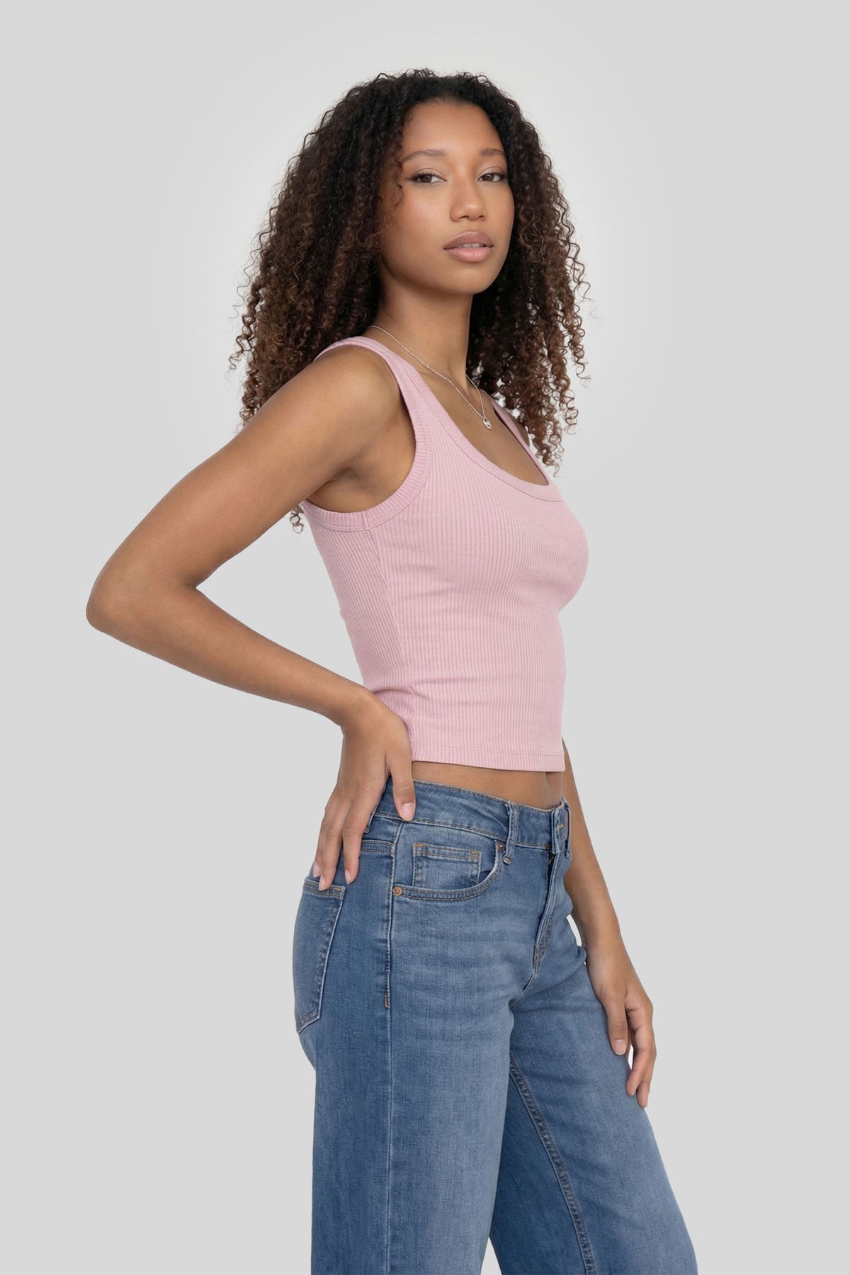 Seamless Ribbed Square Neck Tank - Pink