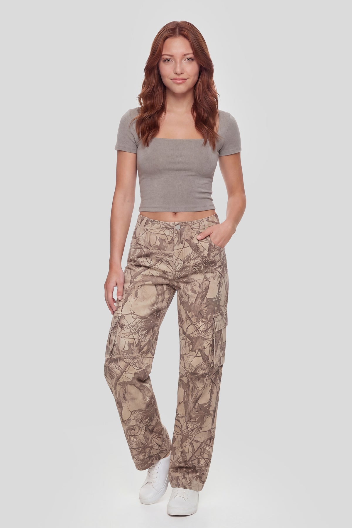 Alt View 3. Scoop Neck Short Sleeve Top - Taupe