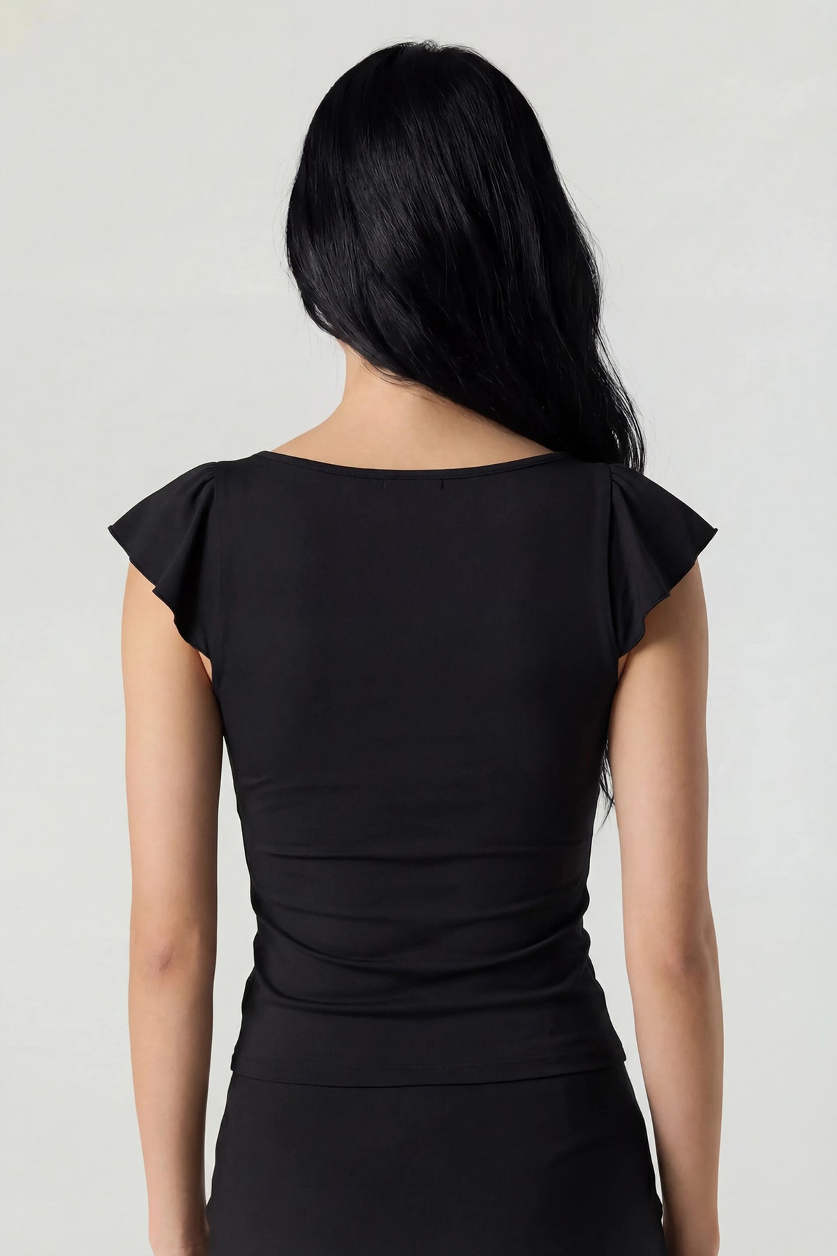 Alt View 2. V-Neck Ruffle Tie Front Top - Black