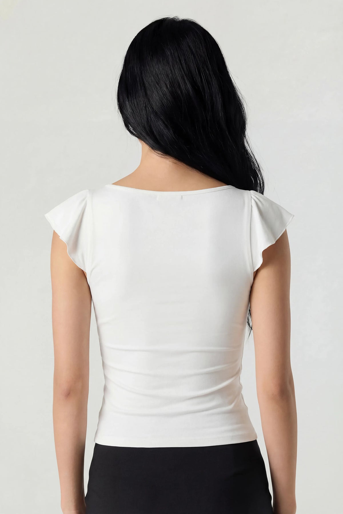 V-Neck Ruffle Tie Front Top - White