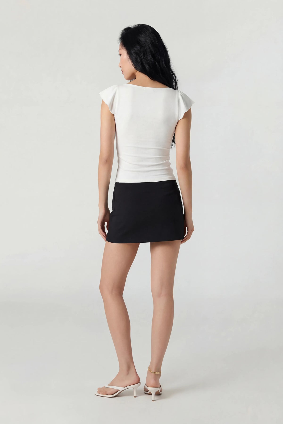 Alt View 2. V-Neck Ruffle Tie Front Top - White