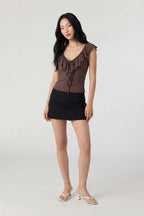 V-Neck Ruffle Tie Front Top