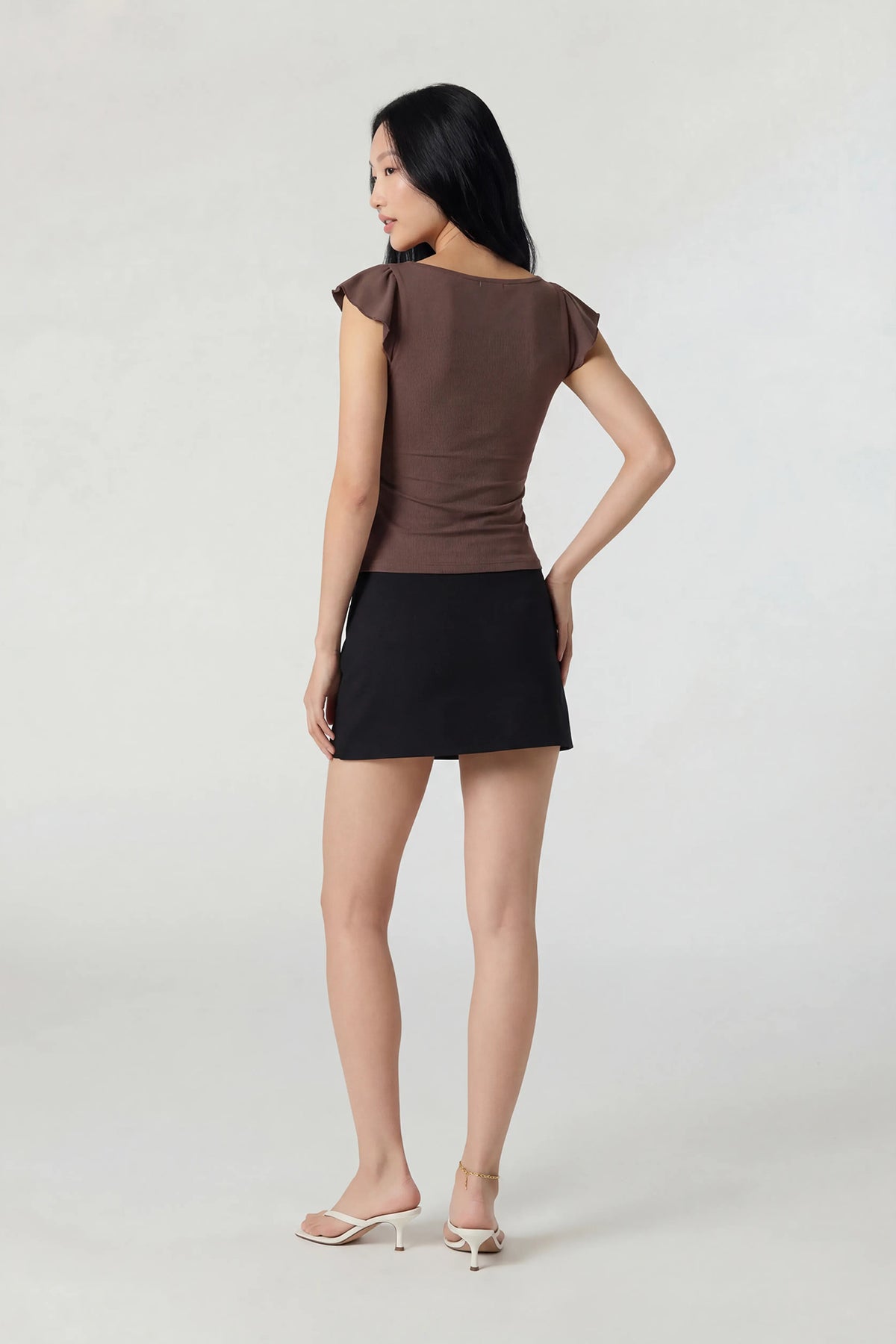 Alt View 3. V-Neck Ruffle Tie Front Top - Brown