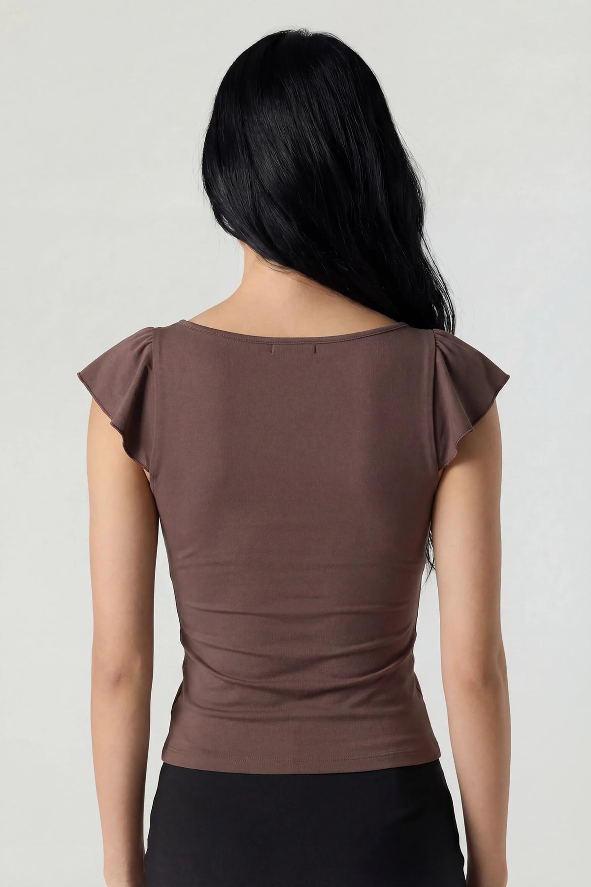 Alt View 2. V-Neck Ruffle Tie Front Top - Brown
