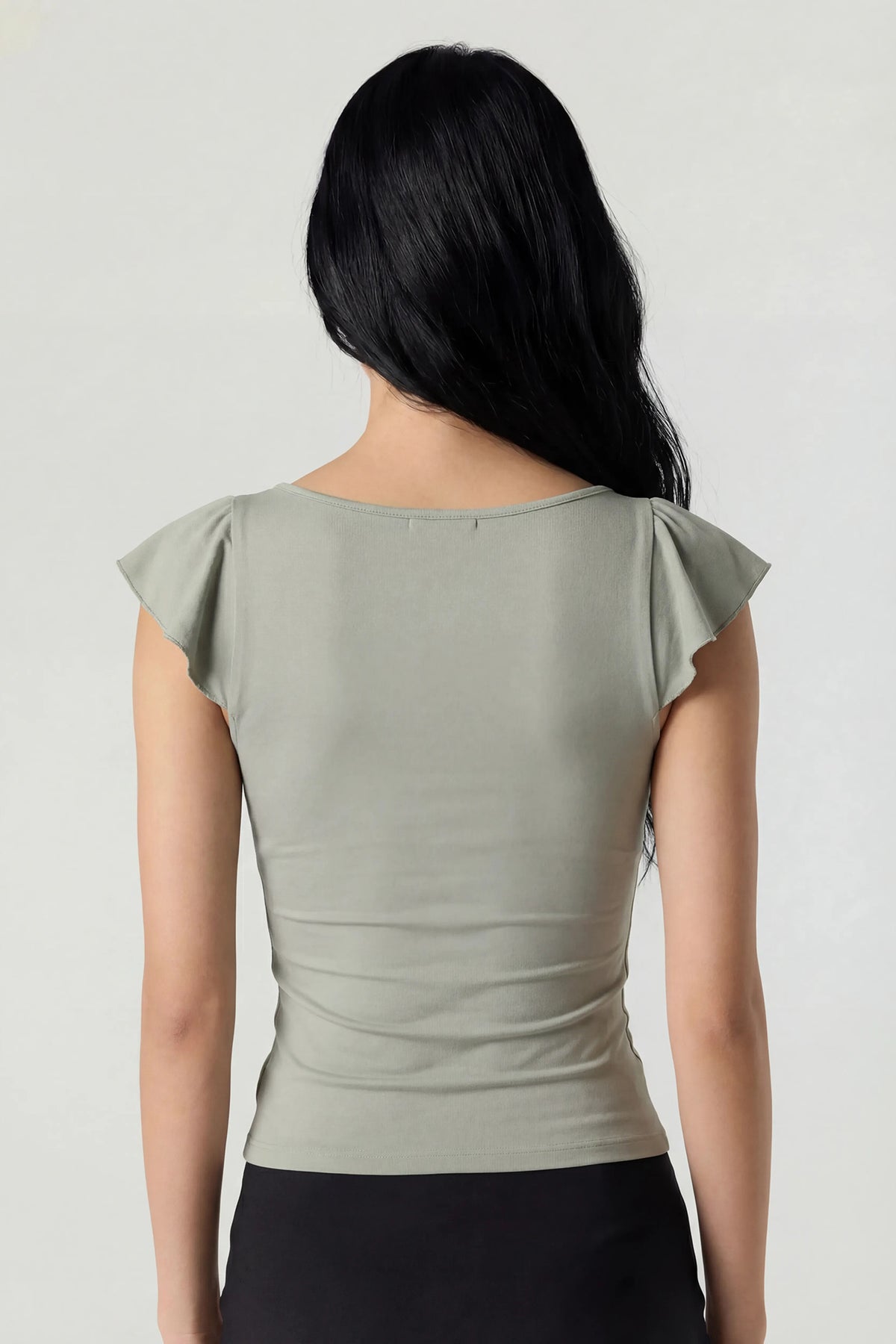 Alt View 2. V-Neck Ruffle Tie Front Top - Green