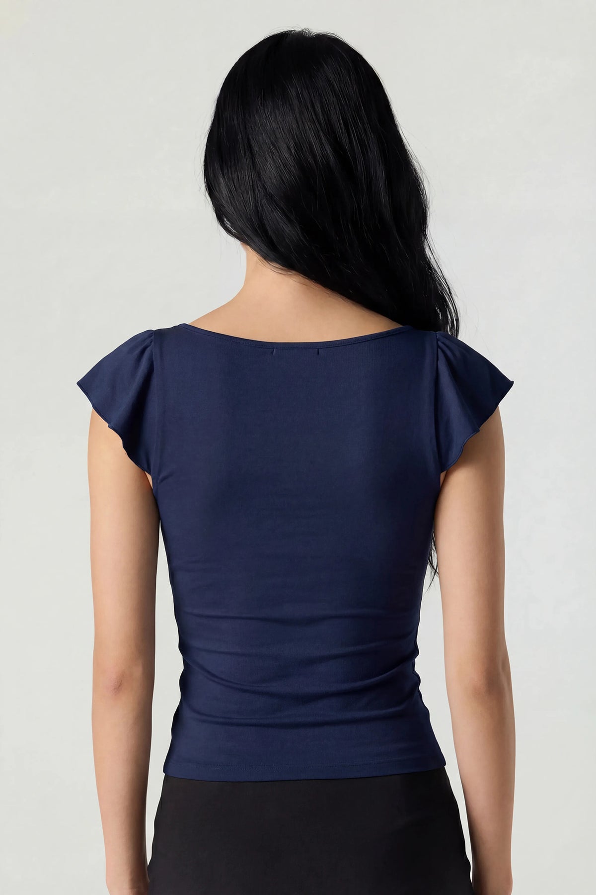 Alt View 2. V-Neck Ruffle Tie Front Top - Navy