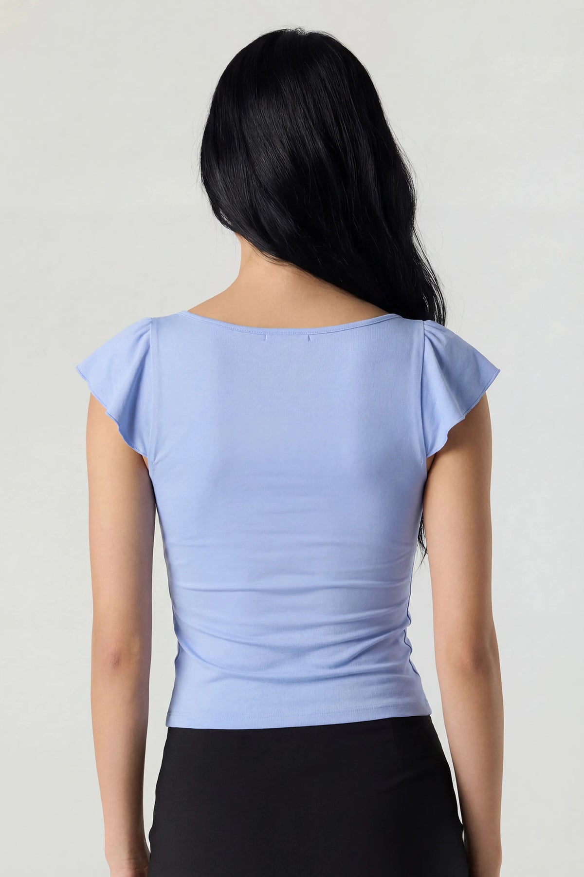 Alt View 2. V-Neck Ruffle Tie Front Top - Baby Blue