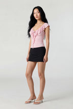 V-Neck Ruffle Tie Front Top