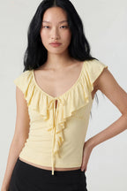 V-Neck Ruffle Tie Front Top