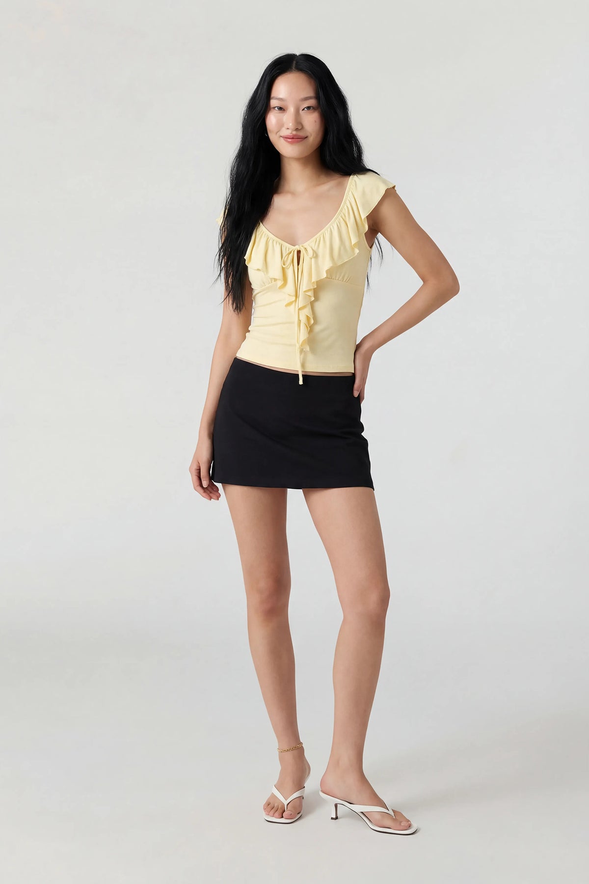 Alt View 3. V-Neck Ruffle Tie Front Top - Yellow