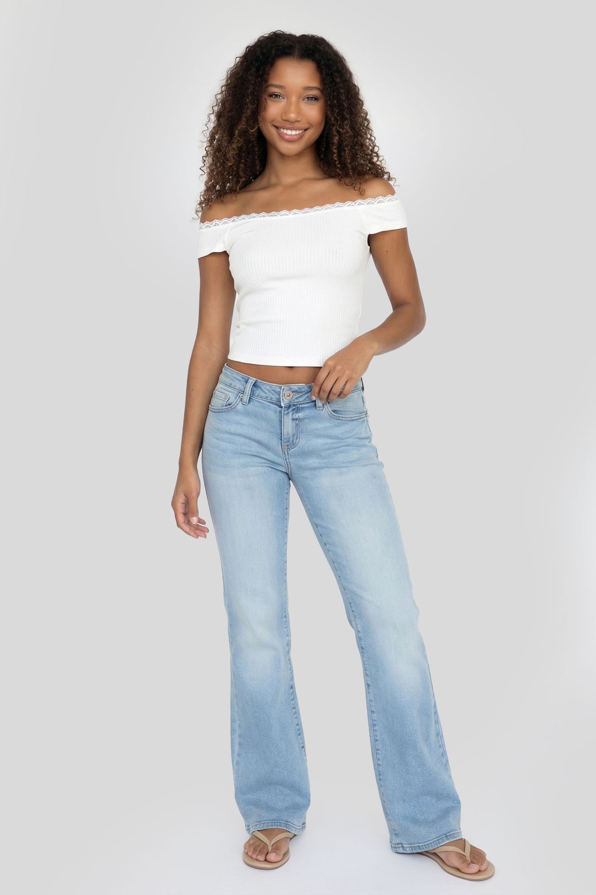 Alt View 3. Ribbed Lace Trim Off Shoulder Top - White