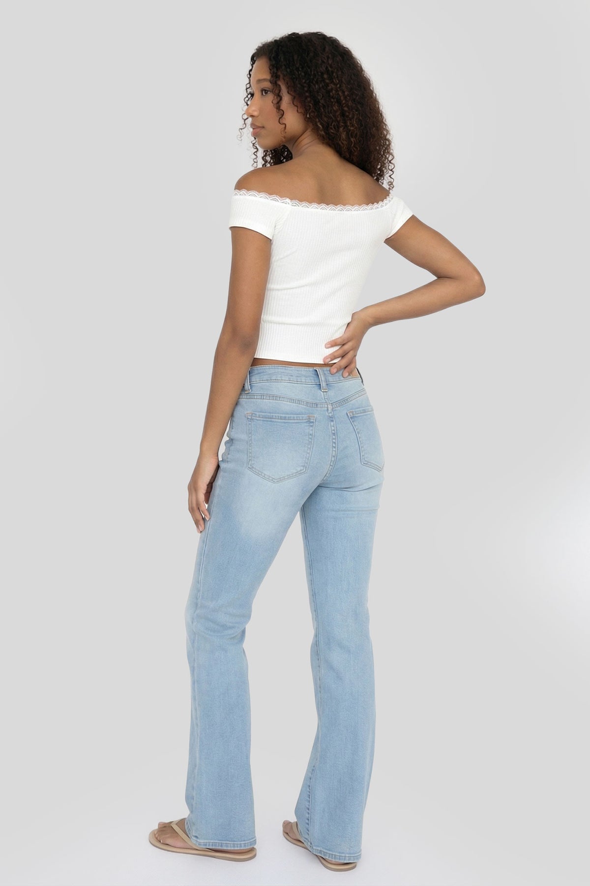 Alt View 2. Ribbed Lace Trim Off Shoulder Top - White