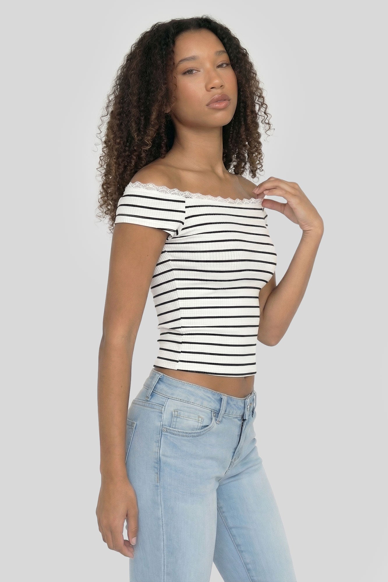 Ribbed Lace Trim Off Shoulder Top – Charlotte Russe