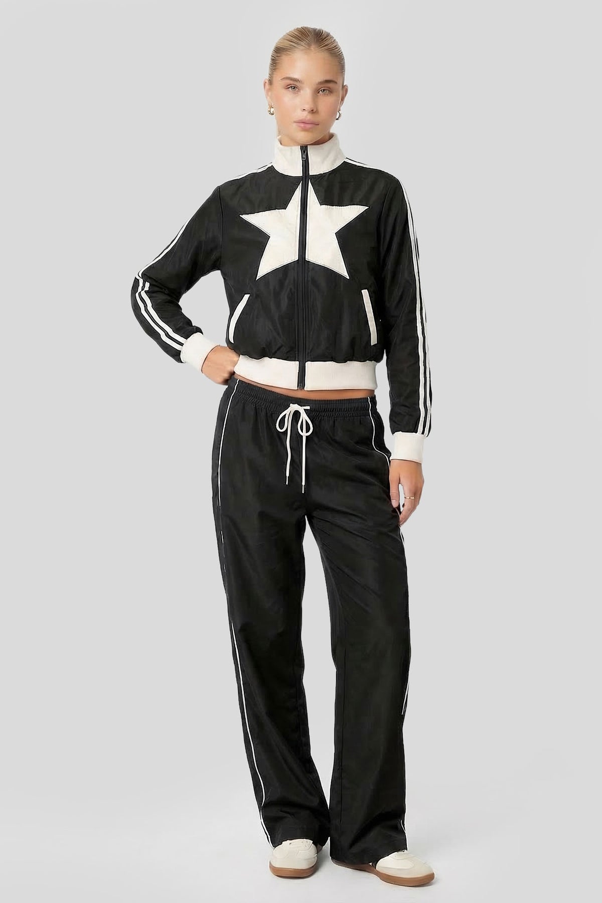 Alt View 3. Nylon Star Track Jacket - Black
